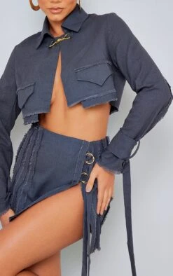 Prettylittlething Charcoal Woven Raw Hem Buckle Trim Cropped Blazer Charcoal -Prettylittlething a9a8394bc88cb7f2eaec5c945a945a7dd88cbfa7 cna0706 4