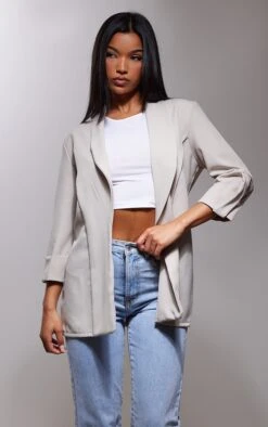 Prettylittlething Stone Basic Turn Up Sleeve Blazer Stone