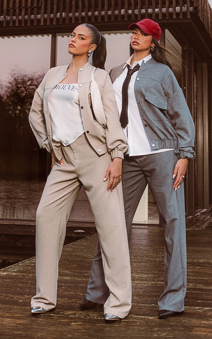 Prettylittlething Premium Charcoal Woven Elastic Hem Bomber Jacket Charcoal 3 Prettylittlething Premium Charcoal Woven Elastic Hem Bomber Jacket Charcoal - Image 3