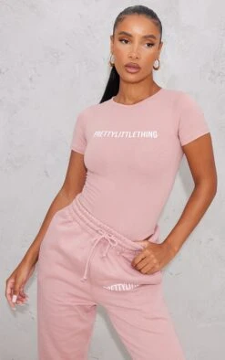 PRETTYLITTLETHING Light Pink Logo Short Sleeve Bodysuit Light Pink