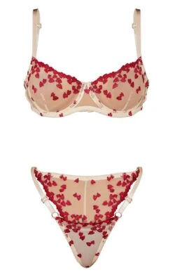 Prettylittlething Red Mesh Embroidered Heart Underwired Lingerie Set Red -Prettylittlething ab2113933f96c62611b336f6368427859d318214 cmq6226 5