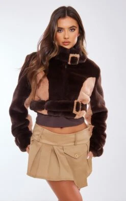 Prettylittlething Chocolate Belted Collar And Hem Cropped Faux Fur Coat Chocolate -Prettylittlething ab3890d9a64b953047dcfbe3399eb704e870749f cnf9000 3