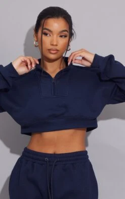 Prettylittlething Midnight Blue Half Zip Crop Sweatshirt Midnight Blue -Prettylittlething abb523b23f445ca5707c565009aed5d2dbbf49ac cmw7064 4