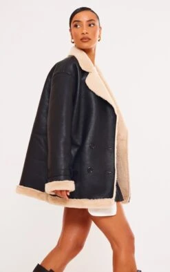 Prettylittlething Black Faux Fur Trim PU Vintage Style Coat Black -Prettylittlething ac5f256e507e01b48143de420a25dad5723f29c4 cnf5124 4