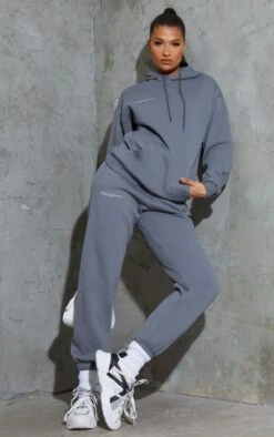 PRETTYLITTLETHING Logo Charcoal Grey Est 2012 Cuffed Sweatpants Charcoal Grey