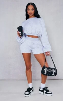 Prettylittlething Ash Grey Oversized Thick Waistband Runner Short Ash Grey