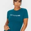 PRETTYLITTLETHING Teal Logo Short Sleeved Bodysuit Teal