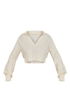 Prettylittlething Cream Cable Knit Collared Crop Sweater Cream -Prettylittlething ae70a8d1103b29de42a37af54b0eae6f69be07c7 cmz5367 5