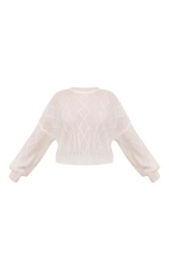 Prettylittlething White Candyfloss Knit Cable Knit Sweater White -Prettylittlething affc920f363d0953808ebf513a008b91be6bc0da cne7521 5