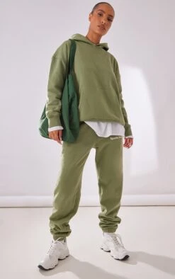 Prettylittlething Premium Khaki Sports Academy Puff Print Oversized Sweatpants Khaki