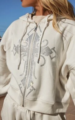 Prettylittlething White Diamante Hot Fix Zip Through Hoodie White -Prettylittlething b0ee8999c4bb0cfae0b23154b80a530a17698781 cnh1770 4