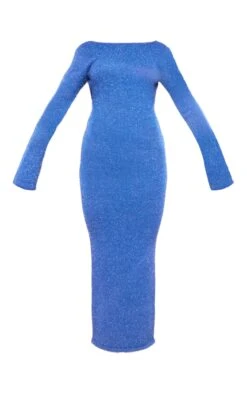 Prettylittlething Blue Tinsel Knit Open Back Maxi Dress Blue -Prettylittlething b18e4e18e30cd71a895c37c5b4e07521234a66bd cng7507 5