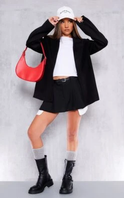 Prettylittlething Black Wool Look Tailored Blazer Black