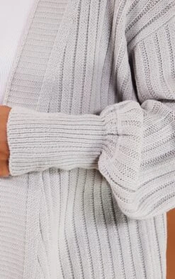Prettylittlething Grey Ribbed Knitted Midi Cardigan Grey -Prettylittlething b34f96e4313f68ff95320f352627e2f9b9a844ee cmb4321 4