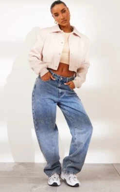 Prettylittlething Stone Shoulder Padded Wool Look Cropped Bomber Jacket Stone -Prettylittlething b4970f0be6daa3ca710085ec207e1263aebbc86c cnf1403 3