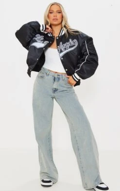 Prettylittlething Black LA Graphic Front Contrast Satin Bomber Jacket Black -Prettylittlething b5a1e6b6d1bc7b206911a36c05918a8c06a16cfa cnc7541 3