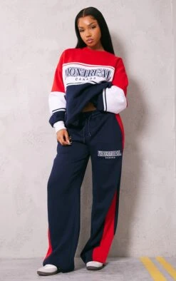Prettylittlething Navy Montreal Embroidered Panelled Oversized Sweatshirt Navy -Prettylittlething b610c178e3c245529d269ef0f646c1e7f1cd0036 cnf8471 3