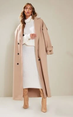 Prettylittlething Cream Fitted Knit Midi Skirt Cream