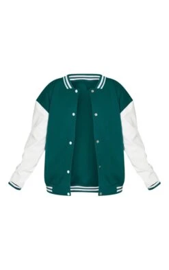 Prettylittlething Forest Green Faux Leather Contrast Sleeve Varsity Bomber Jacket Forest Green -Prettylittlething b6c6b92fd3eb2763138e9a1ce245b1c4b5620b3d cmy8677 5
