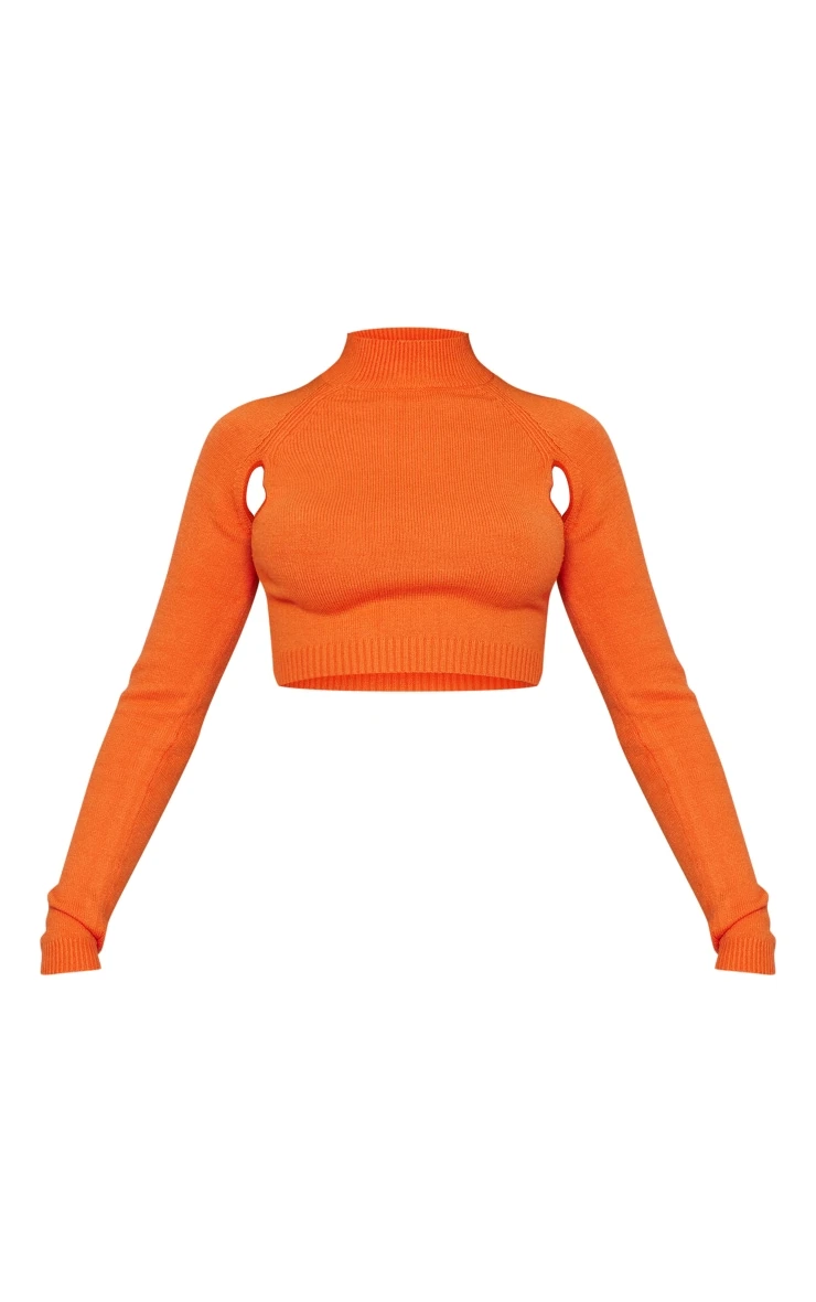 Prettylittlething Orange Soft Knit Cut Out Crop Sweater Orange 5 Prettylittlething Orange Soft Knit Cut Out Crop Sweater Orange - Image 5