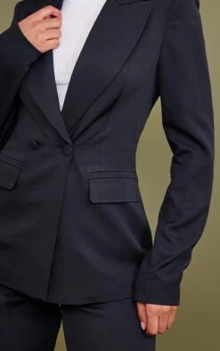 Prettylittlething Black Woven Pocket Detail Double Breasted Blazer Black -Prettylittlething b9a9ab623637faf9909e619afeaf2e059866f3f3 cnd1487 4