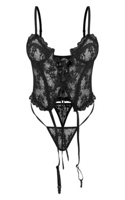 Prettylittlething BlackFloral Lace Lace Up Corset With Suspender And Thong Black -Prettylittlething ba2d9fe07b3065895ce27588f7df01d1a44c00ea cmr1368 5