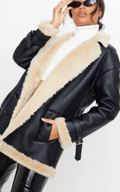 Prettylittlething Black Faux Fur Trim PU Vintage Style Coat Black -Prettylittlething ba5c44a6ff9680194da49bc2deacf3ebf578ce6b cmc3856 6