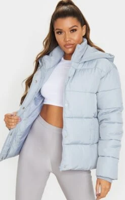 Prettylittlething Light Grey Padded Panel Puffer Hooded Jacket Light Grey