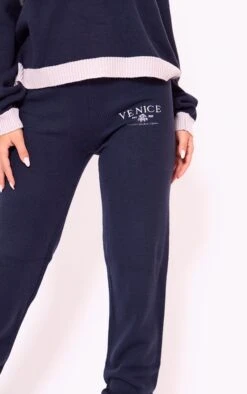 Prettylittlething Navy Venice Embroidered Knitted Sweatpants Navy -Prettylittlething bb3976950767b77f2f0eb7a1fe386e36df849c04 cnf4926 4
