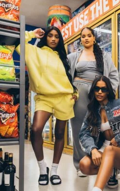 Prettylittlething Lemon Graphic Sweat Shorts Lemon