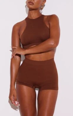 Prettylittlething Chocolate Rib Seamless Boy Shorts Chocolate