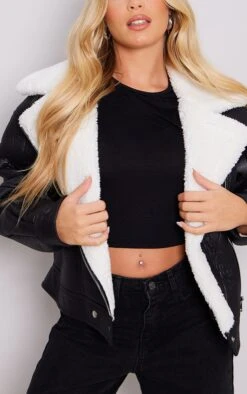 Prettylittlething Black Borg Lined Biker Detail Aviator Jacket Black -Prettylittlething bd9b5aa70846527808fe7653420209dc88d7117f cnf1408 4