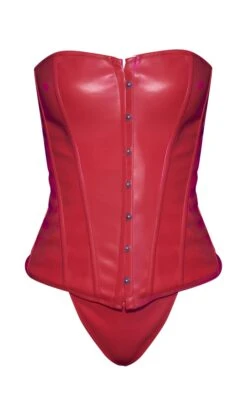 Prettylittlething Red Faux Leather Hook Front Corset Set Red -Prettylittlething bda6de58197faaf55d5b520a08139a7e08906076 cna8735 5