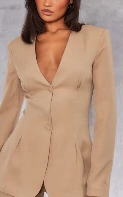 Prettylittlething Camel Woven Open Back Button Detail Cinched Blazer Camel -Prettylittlething bdc50971f8f5bc1ea61823b868e01e9c47b8f6d4 cnh3285 4