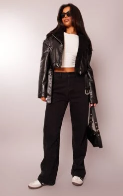 Prettylittlething Black Borg Lined Biker Jacket Black -Prettylittlething bf19fa505723f6f9265c08717f447bc8b86e5e9c cng2934 3