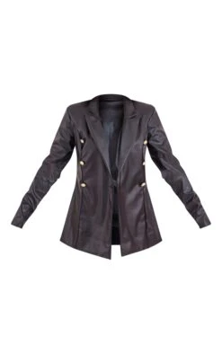 Prettylittlething Black Basic Military Button Faux Leather Fitted Blazer Black -Prettylittlething bf3f4d0543c7ab7da47d664730ddd8090b78c880 cna9203 5