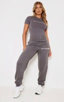 PRETTYLITTLETHING Charcoal Cuffed High Waisted Cuffed Sweatpants Charcoal