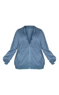 Prettylittlething Steel Blue Oversized Zip Through Sweat Bomber Jacket Steel Blue -Prettylittlething c157f115a46377a9ca61519f1114d95315b61ecb cnf8406 5