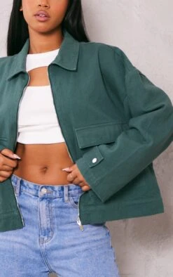 Prettylittlething Forest Green Zip Up Denim Jacket Forest Green -Prettylittlething c2026d9a92cb764e48da51470b6a92e151c42932 cnf7845 4