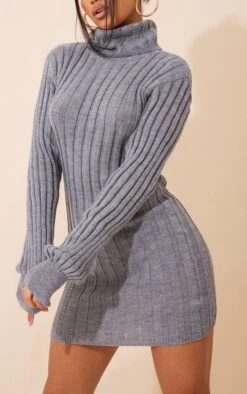 Prettylittlething Grey Roll Neck Knit Sweater Dress Grey -Prettylittlething c2386dac212c10e42590f330beb6e1c98c473b62 cmu0220 5