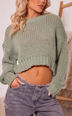 Prettylittlething Khaki Extreme Chunky Knitted Cropped Sweater Khaki -Prettylittlething c333a8c580975a54dab2c4a84b4eb75ea1f8e060 cnf9138 4