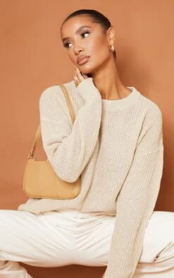 Prettylittlething Stone Basic Crew Neck Knit Sweater Stone -Prettylittlething c36485ce333f264247feff3a488697577cdc1b4d cmo7258 4