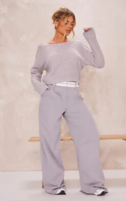 Prettylittlething Grey Off The Shoulder Knitted Jumper Grey -Prettylittlething c37a2f92028ad2183f32cc3b17a8c2affa2765c4 clq4227 3