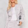 Prettylittlething Grey Tailored Woven Pocket Detail Cropped Bomber Jacket Grey