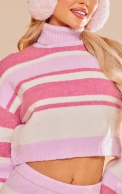 Prettylittlething Pink Stripe Color Block Knit Cross Back Sweater & Shorts Pink -Prettylittlething c42f27ad245c9a1b692fe68bf12853bd302382b7 cng3195 4