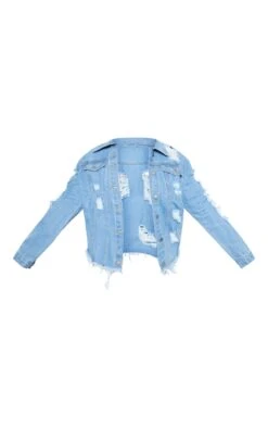 Prettylittlething Plus Light Wash Distress Oversized Denim Jacket Light Blue Wash -Prettylittlething c462a58edad345d4fdf04fd670c0677091c4e0e6 clw6287 4