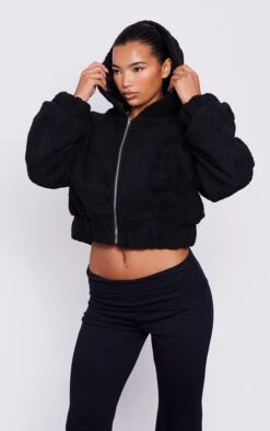 Prettylittlething Black Borg Hooded Zip Through Jacket Black -Prettylittlething c4e2f6cf67b3668839383fc0edc4e28e3e97e7c3 cmg7600 3