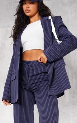 Prettylittlething Navy Pinstripe Woven Extreme Shoulder Pad Pocket Blazer Navy -Prettylittlething c59433ec795c30c312e3492b27bd00a8a377b1a4 cnh5396 4
