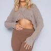 Prettylittlething Mocha Extreme Distressed Knit Sweater Mocha
