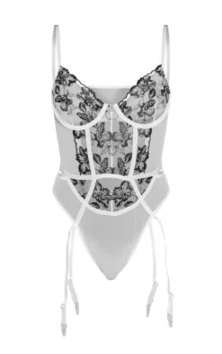 Prettylittlething White Floral Contrast Embroidery Suspender Bodysuit White -Prettylittlething c75a95238b78c6a9cdf90e10b744625b3bb482f7 cng3748 5